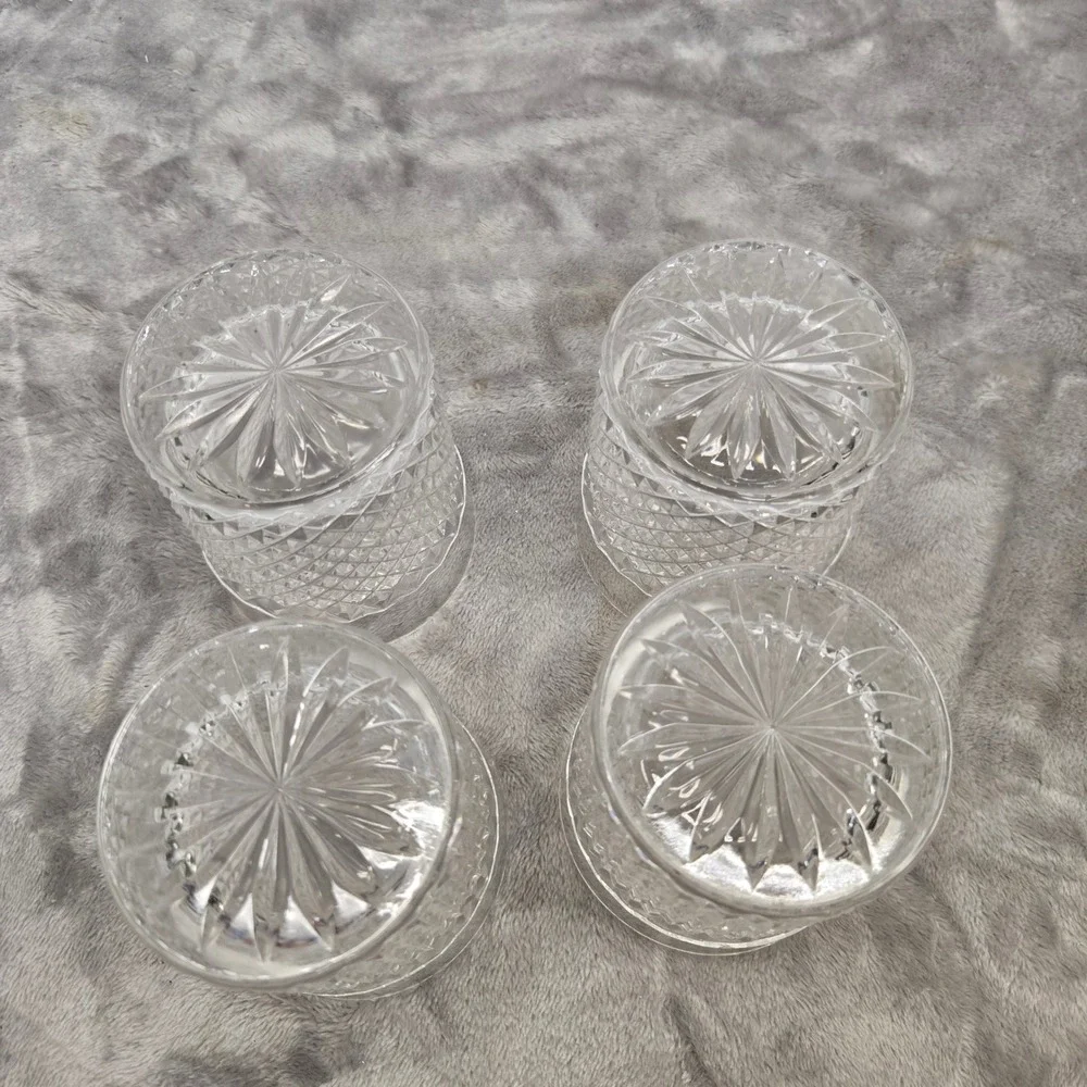 Vintage Diamond Cut Crystal Whiskey Glasses Set of 4 Starburst Base Rock Tumbler